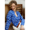 Brugerdefineret 100% Mulberry Silk Trykt kvinders blå silke skjorte fra tøj tøj 