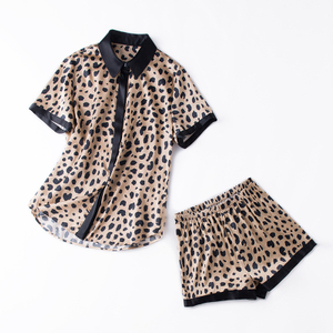 Engros Pure Mulberry Silk Shorts Pyjamassæt i leopardmønster til damer