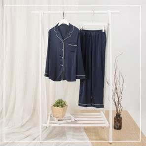 Tilpas OEKO-TEX-certificeret klassisk ensfarvede 2 stk Pure Silk Pyjamassæt til kvinder