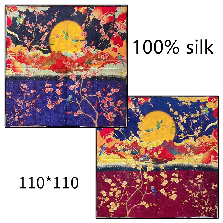 100% ren Mulberry Silk Custom Designed Trykt tørklæder Engros